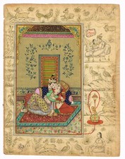 Mughal Miniature Painting Of Emperor Akbar & Jodha Bai Love Scene 7.5x9.5 Inches
