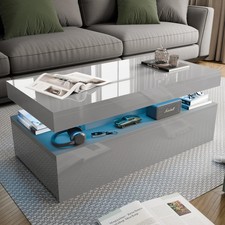 High Gloss LED Coffee Table With Storage Wooden 2 Drawer Living Room Furniture