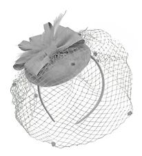 Round Pillbox Birdcage Veil Bow Sinamay Headband Fascinator Weddings Ascot Races