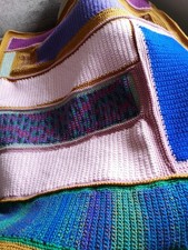 Handmade crochet sofa/armchair throw, multicoloured chunky knit, very warm