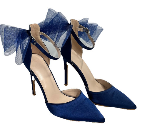 Navy blue satin - navy, high