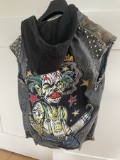 Punk White Zombie Patch Misfit Sleeveless Denim Jacket Men’s Large Black Grey L