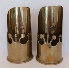WW1 Trench Art Pair Brass Shells / Vases 7" Tall