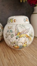 Lidded Ginger Jar Roy Kirkham Pottery Bone China Bird Fruit Staffordshire Englan