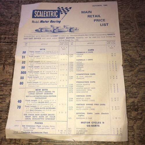Scalextric 1965 october price - 1965,
