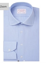 THOMAS PINK Blue Fine Stripe Tailored Fit Cotton Shirt Size 16.5
