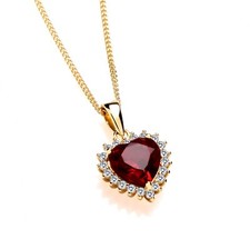 9ct Yellow Gold on Silver RUBY & Cz Heart Halo Pendant Necklace 16 18 20"