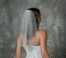 OFF  WHITE 1 TIER HOLY COMMUNION, BRIDAL, WEDDING VEIL, PEARLS 20" SATIN EDGE UK