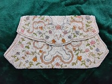 UNUSUAL VINTAGE BEADED EVENING BAG WITH WRIST STRAP.  IN EXCELLENT CONDITION 