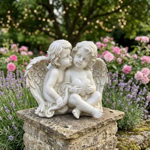 Cherub angel pair garden - cherub,