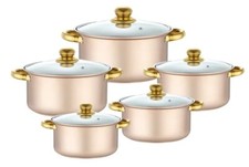 New Stainless Steel Pots - Cookware Set with Gold Handles and Lids for Cooking