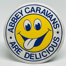Abbey Caravans Are Delicious Vintage Pin Lapel Badge Promo Holiday Home Tourer