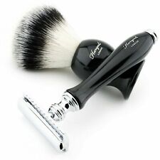 DE Safety Razor Shaving Set with Synthetic Hair Shaving Brush for Men Jet Black