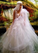 ADHIRA 4 Pc White 3D Lace & Tulle Lehenga Saree/Sari Bridal Wedding Ballgown Set