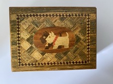 Vintage Scottie Dog Hinged Wood Trinket Box Inlay Scottish Terriers