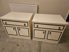 2 x Large ivory & dark green/teal trim bedside cabinets with drawer & cupboard