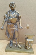 Vintage old Retro Antique Solid Brass Blacksmith Figure  Display 8" anvil Hammer