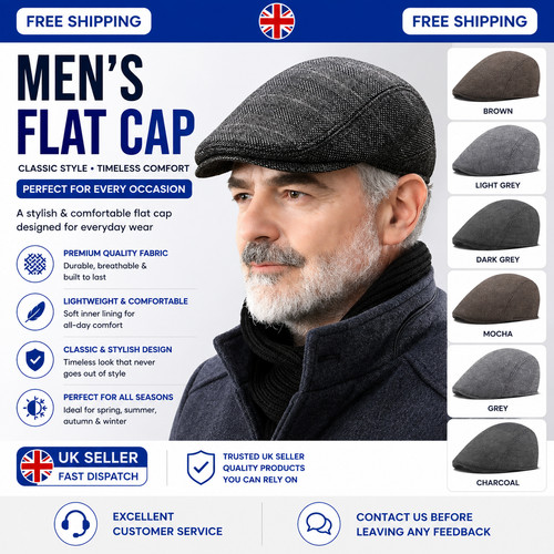 Mens tweed flat cap vintage - tweed,