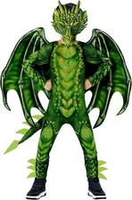 Deluxe Boys Green Dragon Costume Wings Mask Kids Halloween Fancy Dress 4-14 yrs