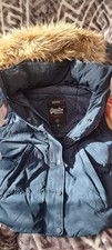 Womans Superdry Down Gilet Navy Size Small  Good Used Condition , Warm Fur Hood