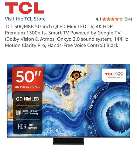 Tcl 50qm8b inch qled - tcl, 50-inch