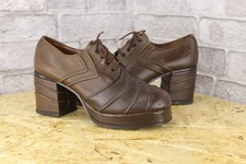 UNISEX GENUINE VINTAGE 70'S BROWN LEATHER PLATFORM SHOES SIZE 6 / 39 RARE