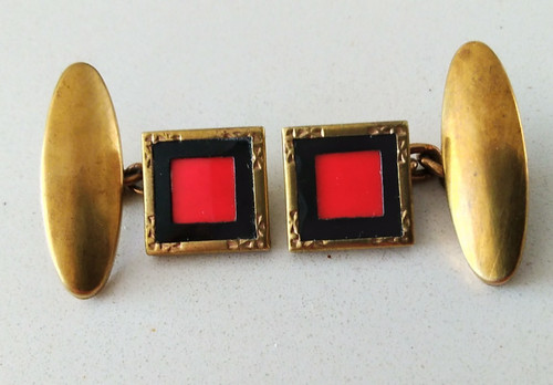 Art deco cufflinks red black - red, &