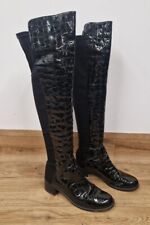 Stuart Weitzman 50/50 boots US 4.5 UK 3 patent READ moc croc black knee high 