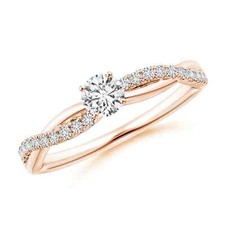 ANGARA 0.32 Ct Diamond Twist Shank Engagement Ring with Accents in 14K Gold