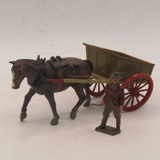 BRITAINS' VINTAGE LEAD FARM CART & HORSE SET WITH CARTER
