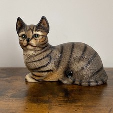 Harvey Knox Porcelain Sitting Tabby Cat Figurine 6" Ceramic Statue Vintage Japan