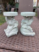 Blue/Grey Elephant Candle Holders – Polyresin Pillar Candle Stands x 2  by Next