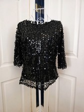 Full Sequin 3/4 Sleeve Lined Christmas Top Black Size 12
