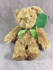 Harrods Stuffed Plush Teddy Bear With Green & Gold Ribbon - 11” Standing - Tags
