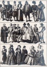ENGLISH COSTUME - Elizabethan & Stuart Dress 1550–1600 1884 Antique Engraving