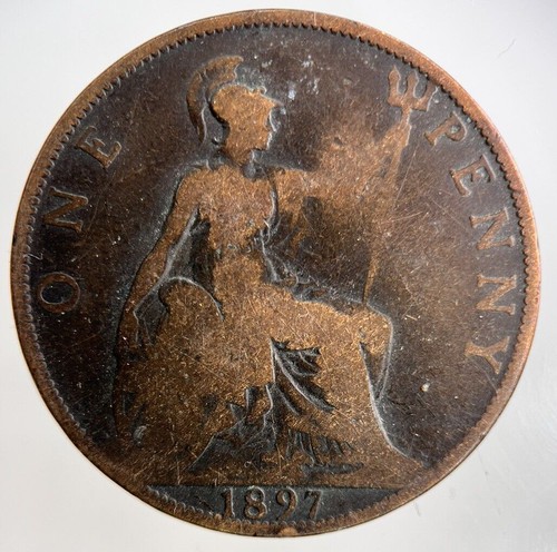 1897 victoria one penny - victoria, coin