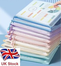 UK 5 / 10 pc A4 Plastic Document Wallets Files Zip Lock Bags Pouch Office School