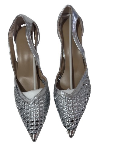 Women silver mid heel woven - mid,