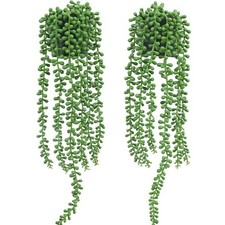 Floweroyal 2pcs Fake Hanging Plants Fake Potted String of Pearls Succulent Plant