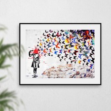 Banksy Headshot Butterfly Girl Wall Art Print Graffiti Picture Artwork Poster