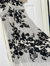 Per Una Women's Black Floral Midi Dress Short Sleeves Lined Size 12