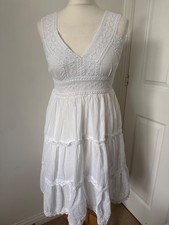 White Boho Tiered Sundress Greek Boutique Smocked Back – Summer dress approx 12