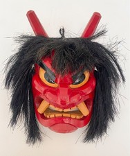Vintage Japanese Mask Namahage 生剥 Wood Carved Oni Devil Tengu Noh Ghibli Anime