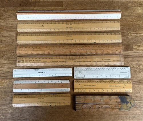 Joblot vintage wooden rule - 11,