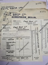 Vintage 1930s Paul Bros. Ltd. Homepride Mills Birkenhead Flour Mill Receipts x4