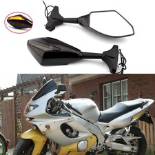 2x For Yamaha YZF R6 R1 YZF600 FZR600 Gloss Side Mirrors + LED Turn Signal Amber