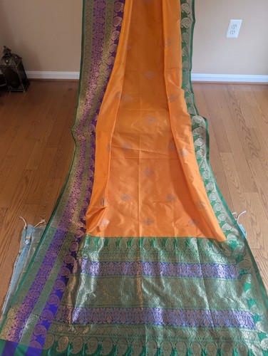 Handmade silk banarasi - silk, orange