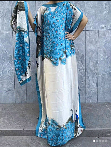 Sky blue peacock kaftan - blue, dress