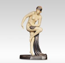 Royal Dux Art Deco Flapper Girl Porcelain Figure | Nude Female | Silvered Base