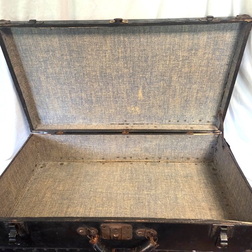 Vtg black steamer trunk brass - vtg,